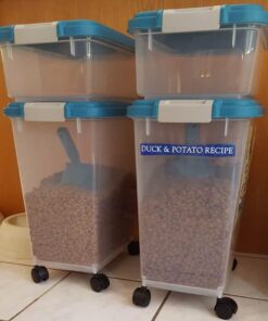 IRIS USA 33qt + 12qt Airtight Pet Food Container Combo with Scoop, Blue Moon Blue Moon/Clear 30 513q8sCnVgL