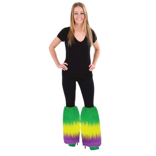 MARDI GRAS FURRY LEG COVERS Standard Size Purple / Yellow / Green