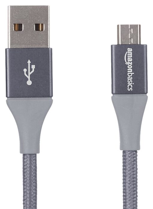 Amazon Basics Micro USB to USB-A 2.0 Fast Charging Cable, Nylon Braided Cord, 480Mbps Transfer Speed, 6 Foot, Dark Gray Dark Grey 6 Feet