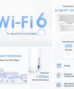 TP-Link Deco AX7800 Tri-Band Mesh WiFi 6 System (Deco X95) - Whole Home Coverage up to 6100 Sq.Ft with AI-Driven Smart Antennas, Multi-Gig Ethernet, Replaces Wireless Router and Extender (2-Pack) AX7800 Tri-Band WiFi 6, 2 Pack 10 514EU75U8iL