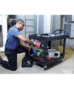 Rubbermaid Commercial Products Heavy-Duty 2- Shelf Utility Cart, Ergo Handle, Lipped Shelves, Large, Black (FG454600BLA) 2-Shelf 15 514GwcVRIZL