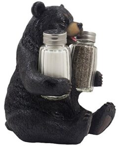 Alternative view of Decorative Black Bear Glass Salt and Pepper Shaker Set with Holder Figurine Sculpture for Rustic Lodge and Cabin Kitchen Table Decor Centerpieces & Spice Rack Decorations or Teddy Bear Gifts