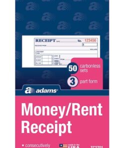 Adams Money/Rent Receipt Book, Carbonless, 3-Part, 2-3/4 x 7-3/16 Inches, 50 Sets per Book (TC2701) 1 12 514b1EqPcLL