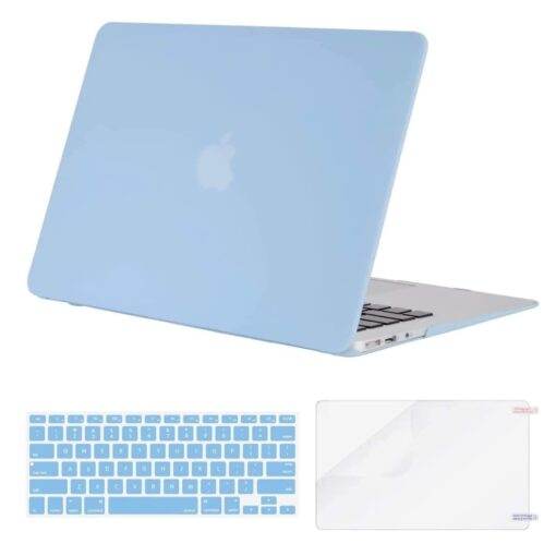 MOSISO Compatible with MacBook Air 13 inch Case (Models: A1369 & A1466, Older Version 2010-2017 Release), Protective Plastic Hard Shell Case & Keyboard Cover & Screen Protector, Airy Blue