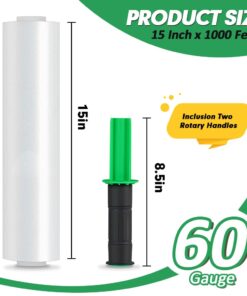 Stretch Film, KAMOTA Stretch Wrap with Handles Industrial Strength, Moving Wrapping Plastic Roll, Shrink Wrap for Pallet Wrap, 15" x 1000 Feet, 4 Pack, 60 Gauge 11 515 iINdObL