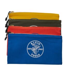 Klein Tools 5140 Canvas Zipper Bag, Tool Pouch, Tool Bag, Utility Bag, Bank Deposit Bag, 12.5 x 7-Inch, Olive/Orange/Blue/Yellow 4-Pack Olive, Orange, Blue, Yellow 15 51555VGeeL