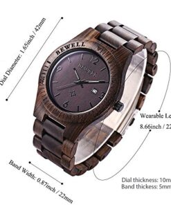 Bewell W086B Mens Wooden Watch Analog Quartz Lightweight Handmade Wood Wrist Watch ebony wood 16 51568QPpABL
