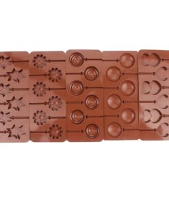 BAKER DEPOT Silicone chocolate Lollipop Mold with 6 Holes, Double Heart, Star, Small Flower, Smile Face, Round, Etc, Design, Set of 5 20 515BYY0BQS