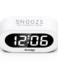 REACHER Small LED Digital Alarm Clock with Snooze, Simple to Operate, Full Range Brightness Dimmer, Adjustable Alarm Volume, Outlet Powered Compact Clock for Bedrooms, Bedside, Desk, Shelf(White) White Digit 22 515QX87RDVL