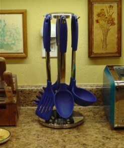 Culinary Couture 6-Piece Stainless Steel & Silicone Kitchen Utensils Set, Silicone Cooking Utensils, Heat Resistant Kitchen Cooking Utensils Set, Includes a Bonus Recipe E-Book, Blue 6 Piece - Large 26 515Wr7JPqtL 2