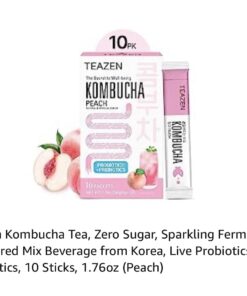 Teazen Kombucha Tea, Zero Sugar, Sparkling Fermented Powdered Mix Beverage from Korea, Live Probiotics & Prebiotics, 10 Sticks, 1.76oz (Peach) Peach 13 515nWcAYQ4L