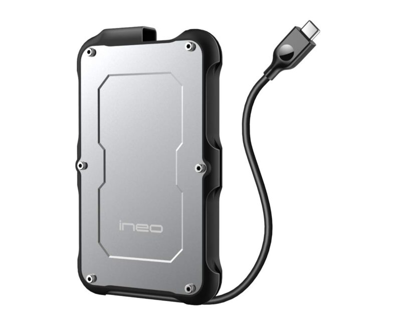 ineo 2.5 inch USB 3.1 Gen2 Type C Rugged Waterproof & Shockproof External Hard Drive Enclosure for 9.5mm & 7mm SATA HDD SSD [C2580c]