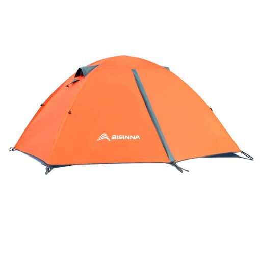 BISINNA 2/4 Person Camping Tent Lightweight Backpacking Tent Waterproof Windproof Two Doors Easy Setup Double Layer Outdoor Tents for Family Camping Hunting Hiking Mountaineering Travel Orange 2 Perosn