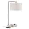360 Lighting Colby Modern Desk Table Lamp with Hotel Style USB and AC Power Outlet in Base 21" High Brushed Nickel White Linen Drum Shade for Living Room Bedroom House Bedside Reading Home 17 516mgzoCg9L