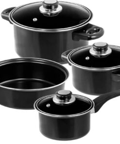 7 Pc Carbon Steel Nonstick Cookware Set – Carbon Steel Pan & Pot Set - Carbon Steel Cookware Set (Black) 10 516sQBNUdQL