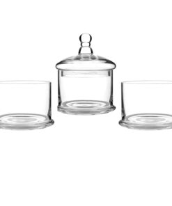 MyGift Modern 3 Tier Clear Glass Stacking Apothecary Jars with Lid, Round Glass Display Candy and Cookie Containers, 16 inch Tall 25 516t4WMZSKL