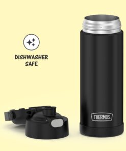 THERMOS FUNTAINER 16 Ounce Stainless Steel Vacuum Insulated Bottle with Wide Spout Lid, Black Matte Matte Black 13 51735tAAAIL