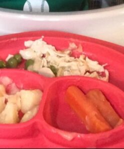 ezpz Mini Mat (Coral) - 100% Silicone Suction Plate with Built-in Placemat for Infants + Toddlers - First Foods + Self-Feeding - Comes with a Reusable Travel Bag - 6 Months+ Coral 30 51758p8YkL