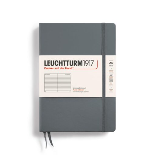 Leuchtturm1917 Hardcover Ruled Pages Notebook, Medium A5 Size, Anthracite (344782)