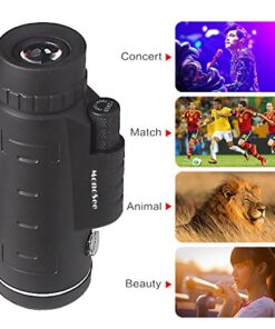 Monocular Telescope by MonoSee | Telescope for Phone, Binocular Scope - Ideal for Hiking, Night Vision, Site Seeing, Camping, Sports, Wildlife, Waterproof, Free Phone Attachment & 2 Tripods. 12x50 10 517GNUUDIbL