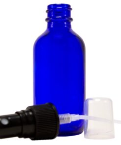 Alternative view of GPS High Quality Cobalt Blue Boston Round Glass Bottle with Black Fine Mist Sprayer, 2 Oz, Set of 12