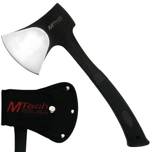 MTech USA Camping Axe, Two-Tone Blade, Black Rubberized Handle, 11-Inch Overall