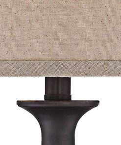 Regency Hill Ben Farmhouse Traditional Table Lamps 25" High Full Size Set of 2 Dark Bronze Brown Metal Beige Linen Drum Shade Decor for Living Room Bedroom House Bedside Nightstand Home Office 20 51885n6ZhL