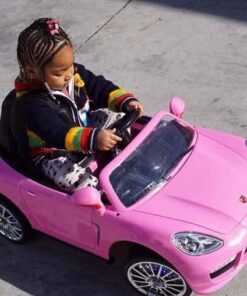 Moderno Kids Kiddie Roadster 12V Power Children Ride-On Car with R/C Parental Remote + Leather Seat 5 Point Seat Belt + LED Wheels + MP3 USB Music Player + Baby Tray Table + Rubber Floor Mats (Pink) Pink 63 518DUP8qKsL 1