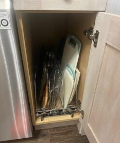 LYNK PROFESSIONAL® Slide Out Cutting Board, Cookie Sheet, and Baking Pan Organizer - Lifetime Limited Warranty - Pull Out Kitchen Cabinet Organizer - 10 inch wide x 21 inch deep - Chrome 27 518W5MwB0lL