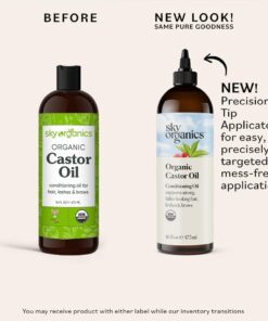 Sky Organics Organic Castor Oil (16 oz), USDA Certified Organic, 100% Pure, Cold Pressed, Hexane Free, Boost Hair Growth, Use with Castor Oil Pack, Includes Exclusive EBOOK Unscented 16 Fl Oz (Pack of 1) 24 518YZikv PL