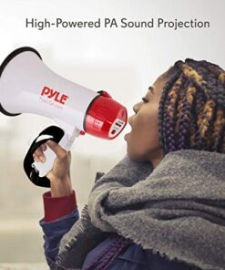 Pyle Megaphone Speaker PA Bullhorn - 20 Watts & Adjustable Vol Control w/ Built-in Siren & 800 Yard Range for Football, Baseball, Hockey, Cheerleading Fans & Coaches or for Safety Drills - PMP20,White 34 5199FvzLJLL 1