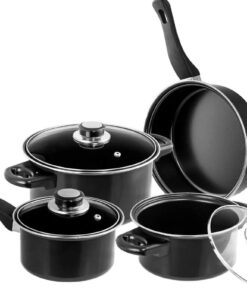 7 Pc Carbon Steel Nonstick Cookware Set – Carbon Steel Pan & Pot Set - Carbon Steel Cookware Set (Black) 9 5199zQXegvL