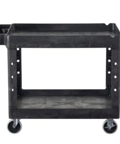 Rubbermaid Commercial Products 2-Shelf Utility/Service Cart, Medium, Lipped Shelves, Ergonomic Handle, 500 Lbs Capacity, for Warehouse/Garage/Cleaning/Manufacturing (FG452088BlA) Black 55 519Dbc8EseL