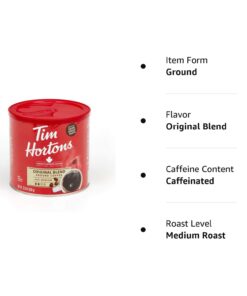 Tim Hortons Original Blend, Medium Roast Ground Coffee, Canada’s Favorite Coffee, Made with 100% Arabica Beans, 32.8 Ounce Canister 2.05 Pound (Pack of 1) 26 519KZRkQnVL