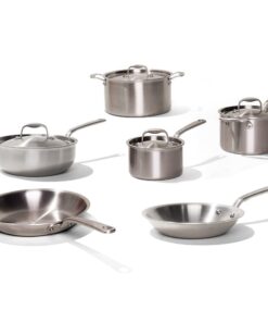 Made In Cookware - 10 Piece Stainless Steel Pot and Pan Set - 5 Ply Clad - Includes Stainless Steel Frying Pans, Saucepans, Saucier and Stock Pot W/Lid - Professional Cookware - Made in Italy 10-Piece (Stainless Steel) 50 519R3jPYKrL
