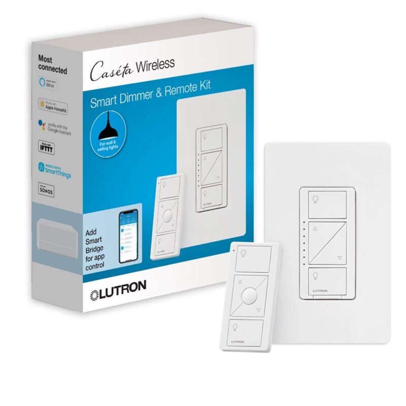 Catalog 3 Lutron Caseta Smart Lighting Dimmer Switch and Remote Kit | P-PKG1W-WH | White