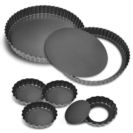 TORASO 9 Inch and 4 Inch Tart Pan with Removable Bottom, 2 PCS 9 Inch Quiche Pan and 4 PCS 4 Inch Pie Pan, Non-Stick Baking Pan (Set of 6) 2pcs 9" + 4pcs 4"