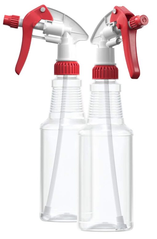 Bar5F Empty Plastic Spray Bottles 16 oz, BPA-Free Food Grade, Crystal Clear PETE1, Red/White M-Series Fully Adjustable Sprayer (Pack of 2)