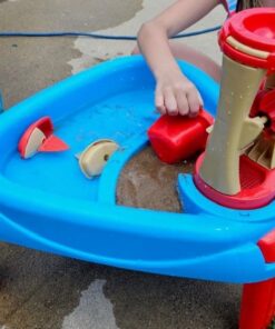 Amazon Basics 6 Piece Kids’ Sensory Sand & Water Wheel Play Table, 2 Floating Sailboats, Bucket, Tower, Easy Snap-Together Assembly, Red/Blue 20 519oJM2GFGL