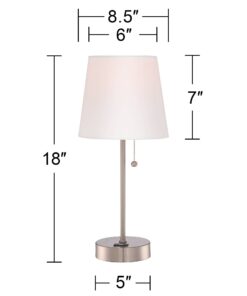 360 Lighting Justin 18" High Small Modern Accent Table Lamps Set of 2 USB Port Pull Chain Silver Finish Metal White Shade Living Room Charging Bedroom Bedside Nightstand House Office Home Justin Silver 33 519ywLVRwcL