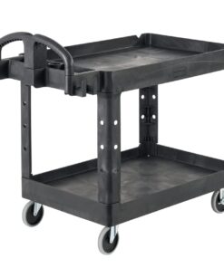 Rubbermaid Commercial Products 2-Shelf Utility/Service Cart, Medium, Lipped Shelves, Ergonomic Handle, 500 Lbs Capacity, for Warehouse/Garage/Cleaning/Manufacturing (FG452088BlA) Black 54 51A7K85xcAL