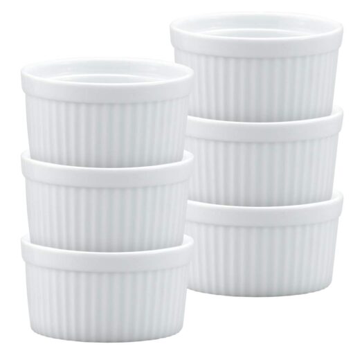 HIC Kitchen Souffle Ramekin Set, Fine White Porcelain, 6-Ounce, Set of 6