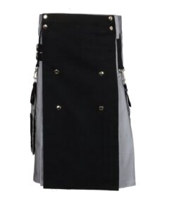 Alternative view of Scottish Black & Gray Two Tone Utility Kilt (Belly Button Measurement 38)