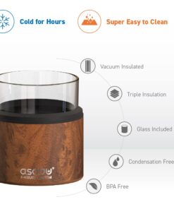 Alternative view of asobu Whiskey Glass with Insulated Stainless Steel Sleeve, 12 ounces (Natural Wood) Natural Wood