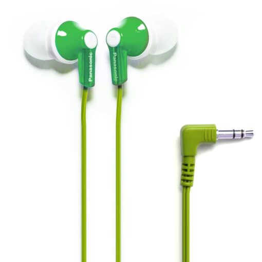 Panasonic ErgoFit Wired Earbuds, In-Ear Headphones with Dynamic Crystal-Clear Sound and Ergonomic Custom-Fit Earpieces (S/M/L), 3.5mm Jack for Phones and Laptops, No Mic - RP-HJE120-G (Green) Green