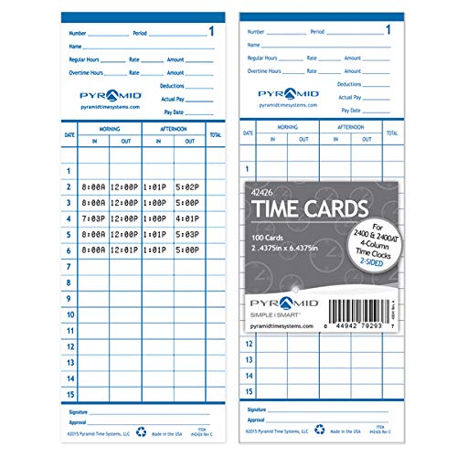 thumbnail image 2 of Attendance Tracking Cards Employee Time Cards 100-Pack - Dual Sided Time Clock Cards For Office Use Paper Time Sheets 2 of 12