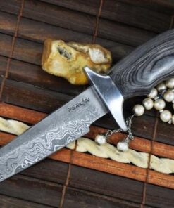 Alternative view of Perkin Damascus Steel Hunting Knife with Leather Sheath