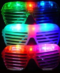 12 Piece Slotted & Shutter Shades Light Up Unisex Flashing Glasses for Adults & Children (5 Assorted Colors: White, Purple, Green, Blue, & Pink)- with Push On/Off Button for All Occasions 14 51ApfaR2VL