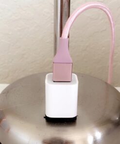 LimeLights LT2024-WHT Brushed Steel Stick Table Desk Lamp with Charging Outlet and Drum Fabric Shade, White 1 44 51BaVycmX6L