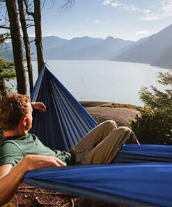 Fox Outfitters Neolite Double Camping Hammock - Lightweight Portable Nylon Parachute Hammock for Backpacking, Travel, Beach, Yard. Hammock Straps & Steel Carabiners Included (Blue/Navy) Blue / Navy 18 51Buuhid1GL